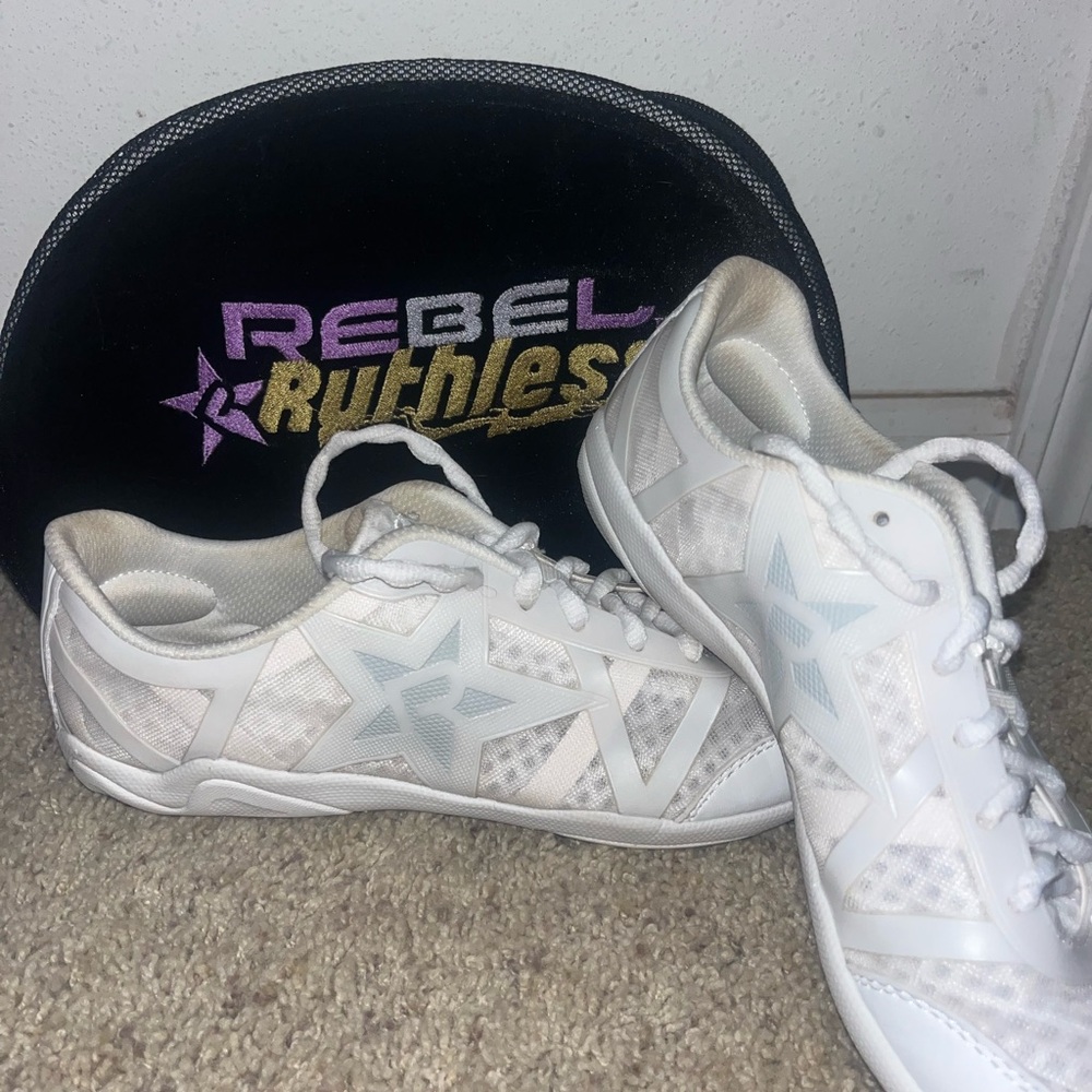 Rebel Ruthless cheer shoes (women’s 9) + carrying case! Worn once!